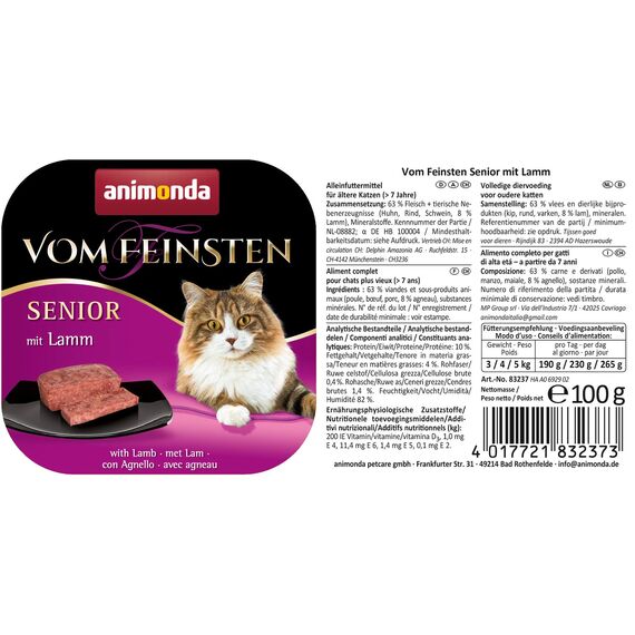 animonda vom Feinsten Senior Nassfutter, für ältere Katzen ab 7 Jahren, mit Lamm, 6 x 100 g