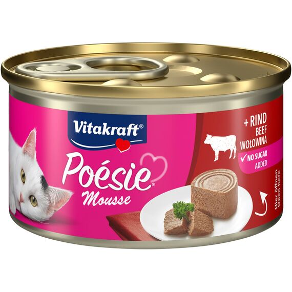 Vitakraft Poésie Mousse, Nassfutter Katze, luftige Mousse, mit Rind, ohne Zusatz von Zucker und Getreide (12x 85g)