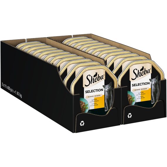 SHEBA Schale Nassfutter für Katzen Selection in Sauce mit Kalb und Truthahn 2 x 11 x 85g