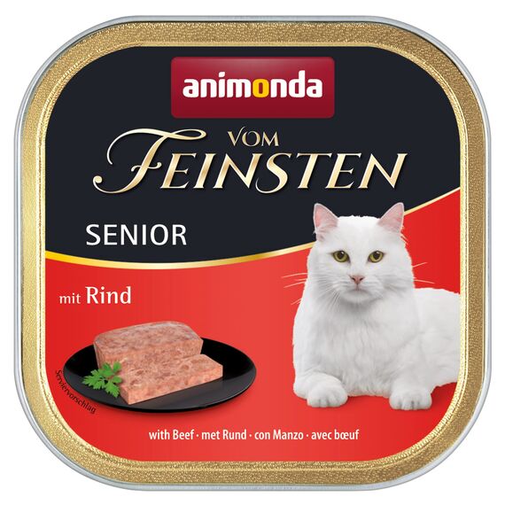 animonda vom Feinsten Senior Katzenfutter nass Nassfutter mit Rind (32x 100g), Katzenfutter ab 7 Jahren, ohne Getreide ohne Zucker, mit frischen, fleischigen Zutaten