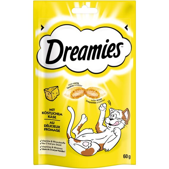 Dreamies Katzensnacks mit Käsegeschmack, 6er Pack, 6x60g – Außen knusprige & innen cremige Katzenleckerlis