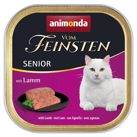 animonda vom Feinsten Senior Katzenfutter nass Nassfutter mit Lamm (32 x 100g), Katzenfutter ab 7 Jahren, ohne Getreide ohne Zucker, mit frischen, fleischigen Zutaten