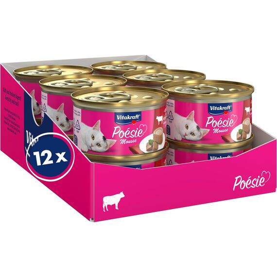 Vitakraft Poésie Mousse, Nassfutter Katze, luftige Mousse, mit Rind, ohne Zusatz von Zucker und Getreide (12x 85g)