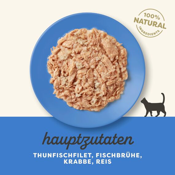 Applaws 100% natürliches Premium-Nassfutter für Katzen, Thunfischfilet mit Krabben in Brühe für ausgewachsene Katzen - Packung mit 24 x 70g Dosen