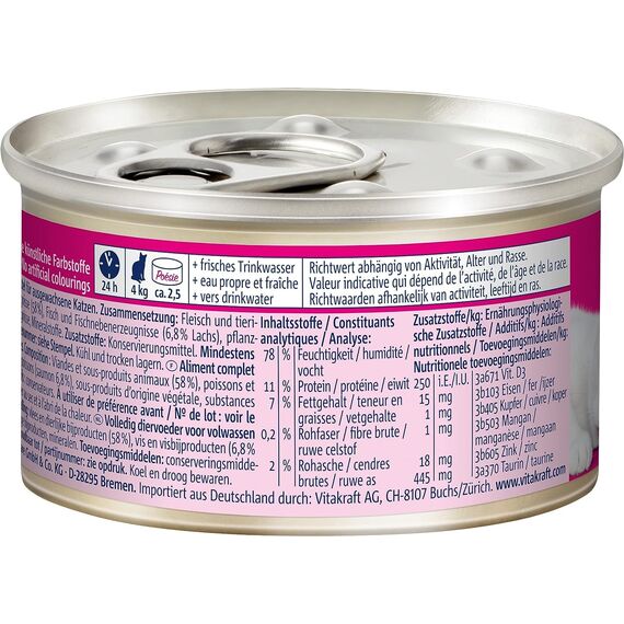 Vitakraft Poésie Mousse, Katzennassfutter, luftige Mousse mit Lachs, in Vorratsgröße, ohne Zusatz von Zucker (12x 85g)