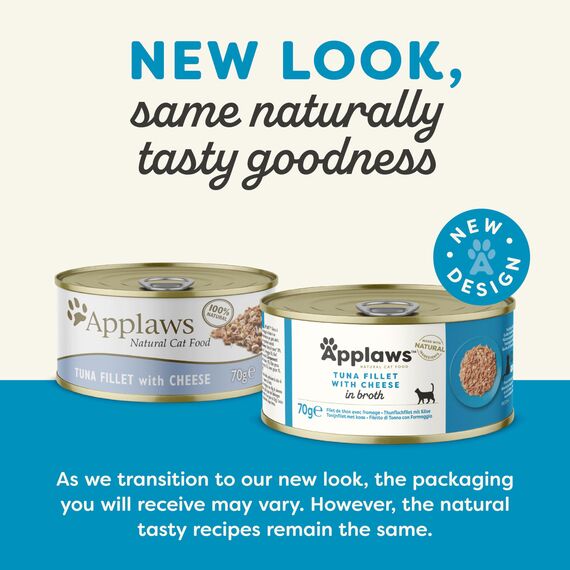 Applaws Premium Natural Katzenfutter Nass, Thunfisch mit Käse in Brühe 70g Dose (24x70g)