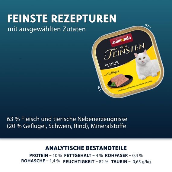 animonda Vom Feinsten Senior mit Geflügel (32 x 100 g), Senior Nassfutter für ältere Katzen ab 7 Jahren, Katzenfutter ohne Getreide und Zucker, mit 100 % frischen, fleischlichen Zutaten