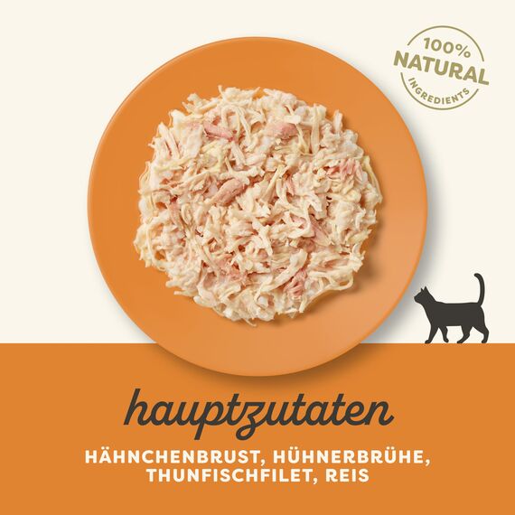 Applaws 100 % natürliches Nassfutter für ausgewachsene Katzen, Hähnchenbrust mit Thunfischfilet in Brühe, 24 × 70 g Dosen