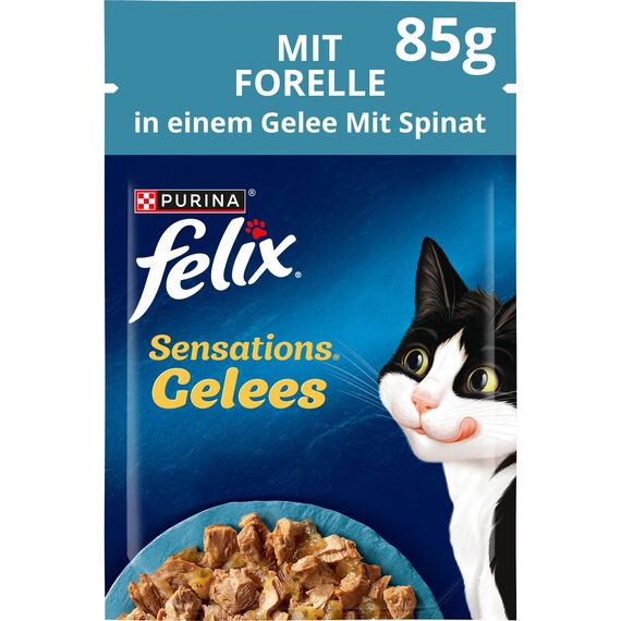 Felix Sensations Gelees Katzenfutter nass, mit Forelle und Spinat in Gelee, 26er Pack (26 x 85g)