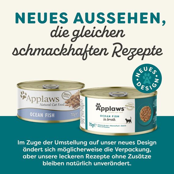 Applaws 100% natürliches Premium-Nassfutter für Katzen, Meeresfisch in Brühe - Packung mit 24 x 70g Dosen