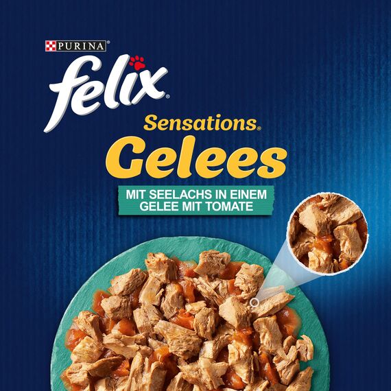 Felix Sensations Gelees Katzenfutter nass, mit Seelachs und Tomate in Gelee, 26er Pack (26 x 85g)