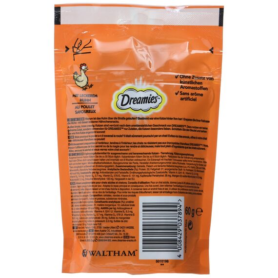 Dreamies Klassiker Katzensnacks mit Huhn – Traumhaft knusprige Taschen mit zarter Füllung – 6 x 60g (12er Pack)