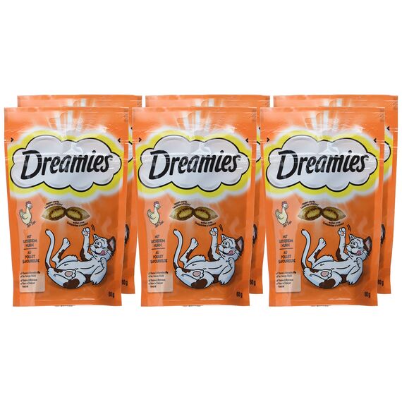 Dreamies Klassiker Katzensnacks mit Huhn – Traumhaft knusprige Taschen mit zarter Füllung – 6 x 60g (12er Pack)