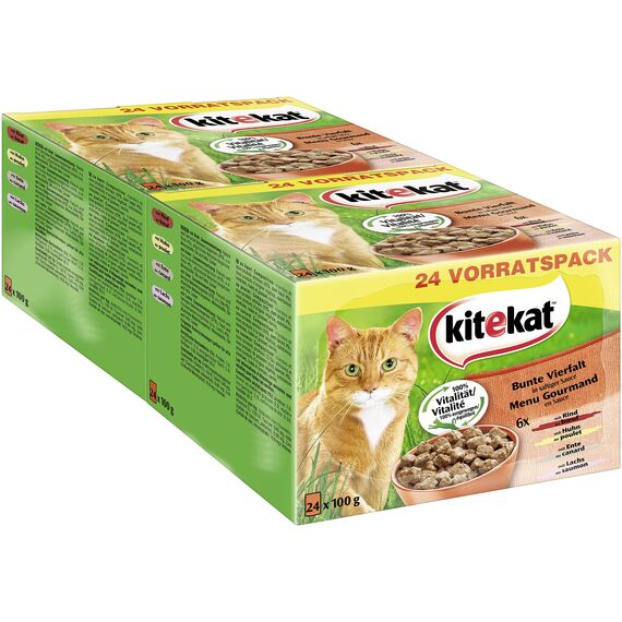 Kitekat Katzenfutter Nassfutter Bunte Vierfalt in Sauce, 48 Portionsbeutel (2 x 24 x 85g)