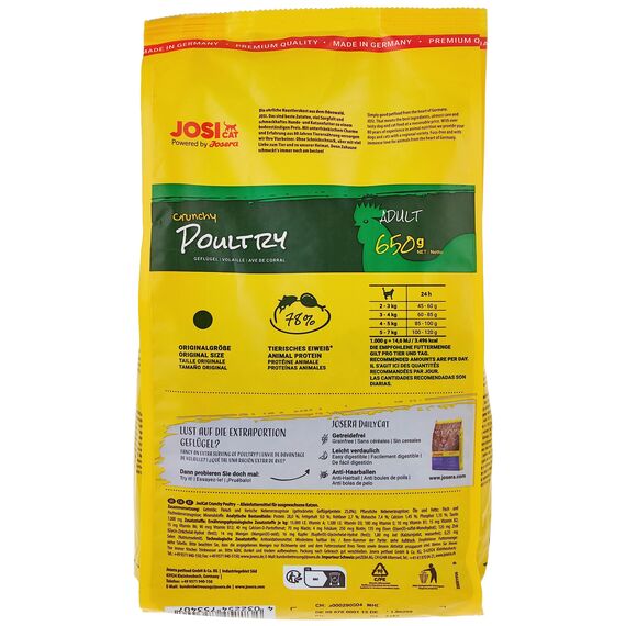 JosiCat Crunchy Poultry (7 x 650g) | Katzenfutter mit zartem Geflügel sowie wertvollen Fettsäuren & Vitaminen | Premium Trockenfutter für ausgewachsene Katzen | powered by JOSERA | 7er Pack