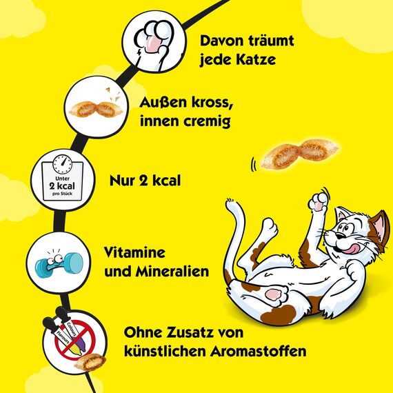 Dreamies Katzensnacks mit Käsegeschmack, 12er Pack, 6x60g – Außen knusprige & innen cremige Katzenleckerlis
