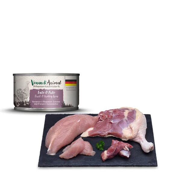 Venandi - Premium Nassfutter für Katzen - Ente & Pute, 6 x 100g (6er Pack), getreidefrei mit extra viel Fleisch