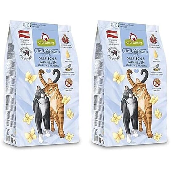 GranataPet Delicatessen Seefisch & Garnelen Adult, Trockenfutter für Katzen, schmackhaftes Katzenfutter, Alleinfuttermittel ohne Getreide & ohne Zuckerzusätze, 300 g (Packung mit 2)