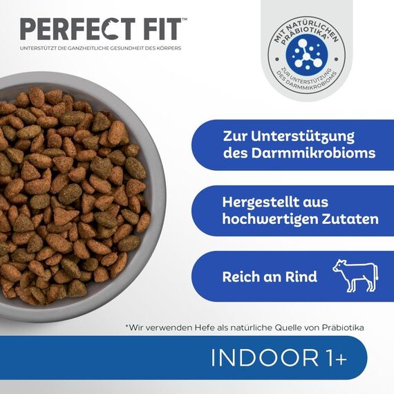 PERFECT FIT Indoor Adult Trockenfutter für erwachsene Katzen ab 1 Jahr - Rind, 750g (6 Beutel)