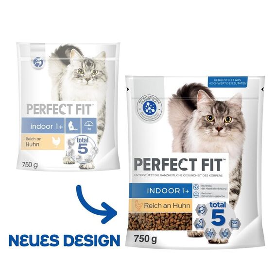 PERFECT FIT Indoor Adult Trockenfutter für erwachsene Katzen ab 1 Jahr - Huhn, 750g (6 Beutel)