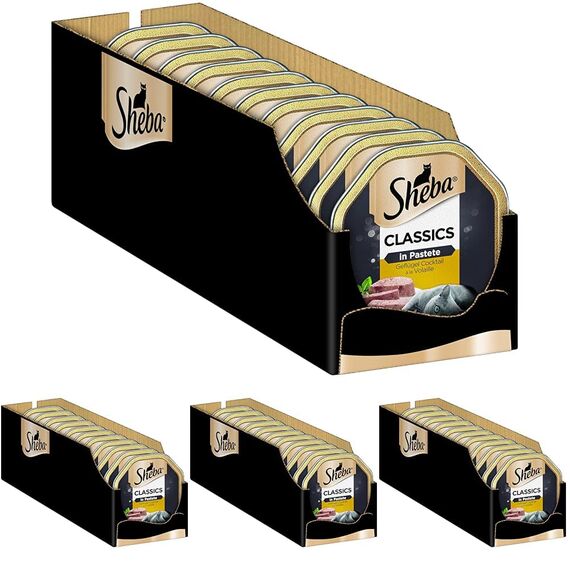 SHEBA Schale Nassfutter für Katzen Classics in Pastete mit Geflügel Cocktail 2 x 11 x 85g (Packung mit 4)