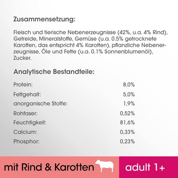 Perfect Fit Katzenfutter Nassfutter Adult 1+ mit Rind & Karotten in Sauce, 12 Portionsbeutel (12 x 85g)