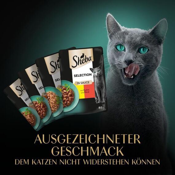 Sheba Katzennassfutter Selection in Sauce, 48 Portionsbeutel, 12x85g (4er Pack) – Katzenfutter nass, Herzhafte Komposition in Sauce für ausgewachsene Katzen