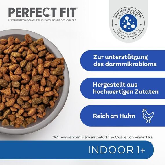 PERFECT FIT Indoor Adult Trockenfutter für erwachsene Katzen ab 1 Jahr - Huhn, 750g (6 Beutel)