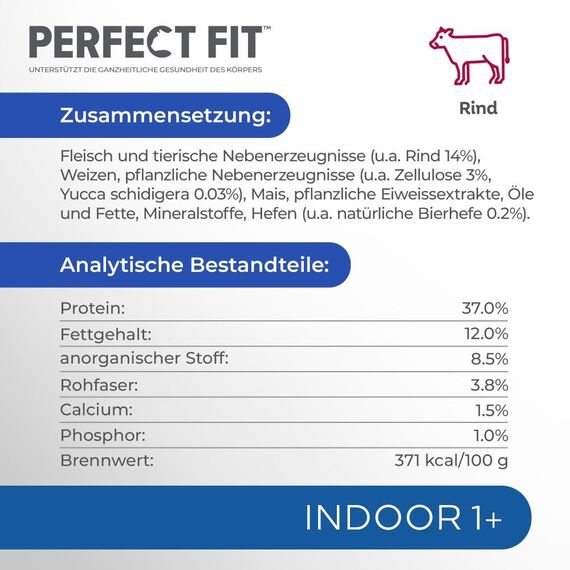 PERFECT FIT Indoor Adult Trockenfutter für erwachsene Katzen ab 1 Jahr - Rind, 750g (6 Beutel)