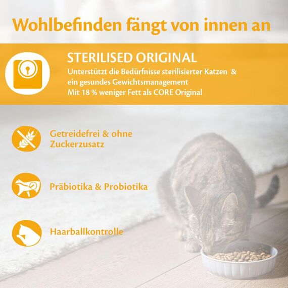 Wellness CORE Sterilised Original 300g, Huhn & Truthahn – Katzenfutter Trocken für Sterilisierte Katzen, getreidefrei, natürlich, hypoallergen, proteinreich, für eine gesunde Gewichtsregulierung