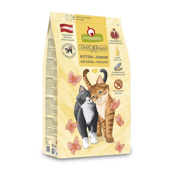 GranataPet DeliCatessen Kitten / Junior Geflügel, Trockenfutter für Katzen, schmackhaftes Katzenfutter, Alleinfuttermittel ohne Getreide & ohne Zuckerzusätze, 1,8 kg