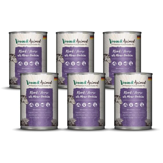 Venandi Animal - Premium Nassfutter für Katzen - Pferd als Monoprotein 6er Pack (6 x 400 g), getreidefrei, Monoprotein