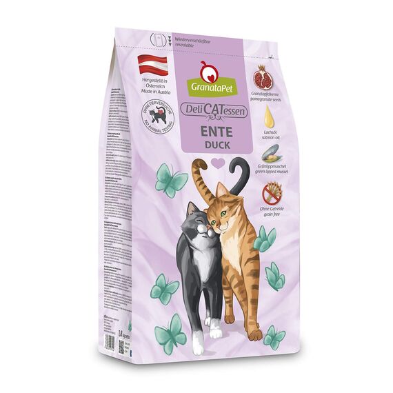 GranataPet DeliCatessen Ente Adult, Trockenfutter für Katzen, schmackhaftes Katzenfutter, Alleinfuttermittel ohne Getreide & ohne Zuckerzusätze, 300 g