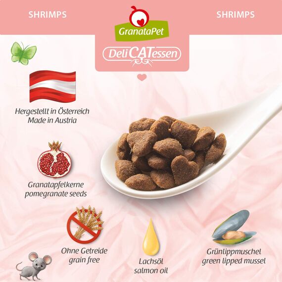 GranataPet DeliCatessen Shrimps Adult, Trockenfutter für Katzen, schmackhaftes Katzenfutter, Alleinfuttermittel ohne Getreide & ohne Zuckerzusätze, 1,8 kg