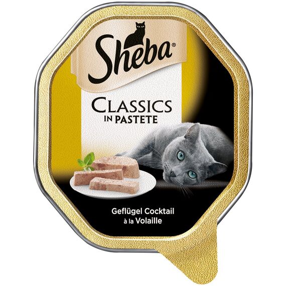 SHEBA Schale Nassfutter für Katzen Classics in Pastete mit Geflügel Cocktail 2 x 11 x 85g (Packung mit 4)