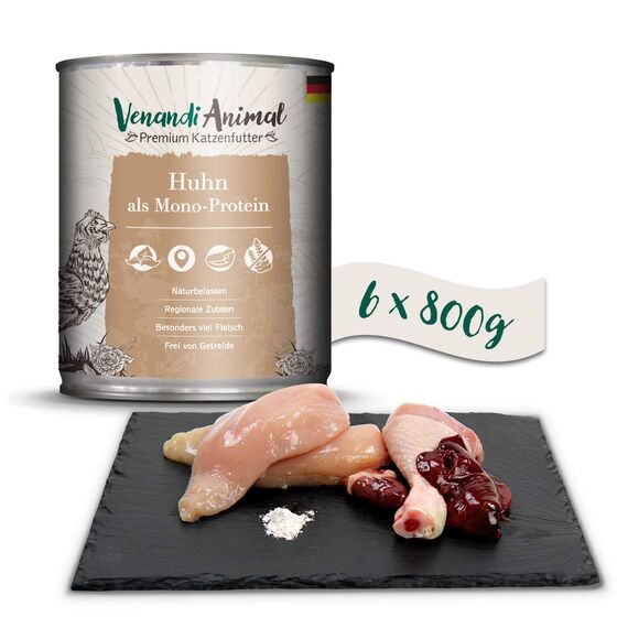 Venandi Animal - Premium Nassfutter für Katzen - Huhn als Monoprotein 6er Pack (6 x 800 g), getreidefrei, Monoprotein