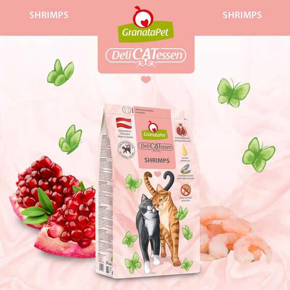 GranataPet DeliCatessen Shrimps Adult, Trockenfutter für Katzen, schmackhaftes Katzenfutter, Alleinfuttermittel ohne Getreide & ohne Zuckerzusätze, 300 g