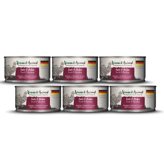Venandi - Premium Nassfutter für Katzen - Ente & Huhn, 6 x 100g (6er Pack), getreidefrei mit extra viel Fleisch