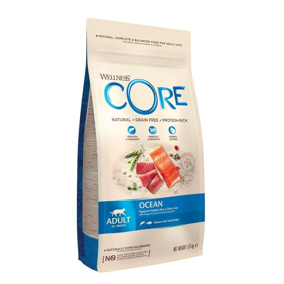 Wellness CORE Ocean 1.75 kg, Lachs & Thunfisch – Katzenfutter Trocken für ausgewachsene Katzen, getreidefrei, natürlich, hypoallergen, proteinreich, unterstützt gesunde Haut und glänzendes Fell