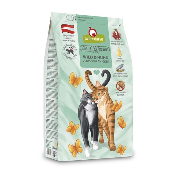 GranataPet DeliCatessen Wild & Huhn Adult, Trockenfutter für Katzen, schmackhaftes Katzenfutter, Alleinfuttermittel ohne Getreide & ohne Zuckerzusätze, 1800 g