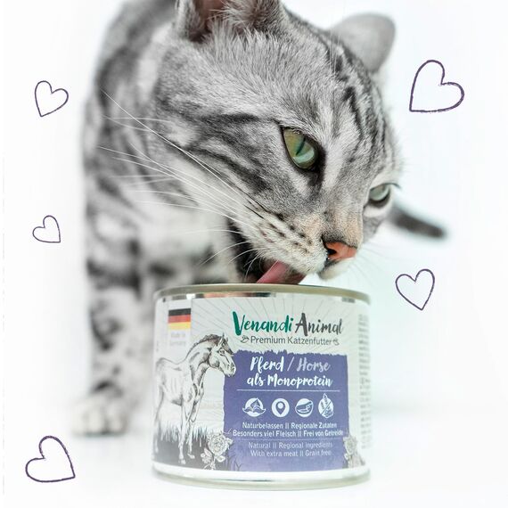 Venandi Animal – Premium Katzenfutter – Pferd als Monoprotein, Nassfutter, getreidefrei und naturbelassen, 6er Pack (6 x 800g)