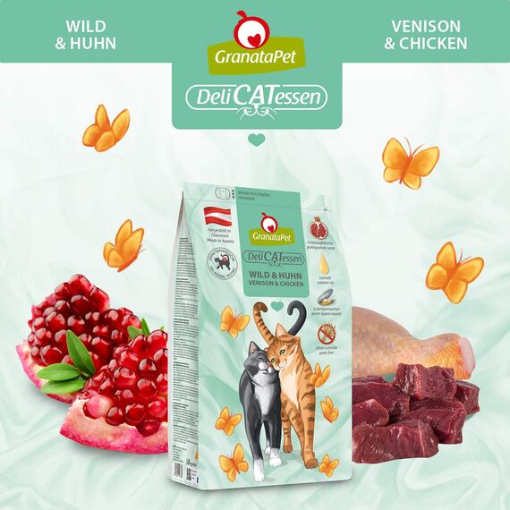GranataPet Delicatessen Wild & Huhn Adult, Trockenfutter für Katzen, schmackhaftes Katzenfutter, Alleinfuttermittel ohne Getreide & ohne Zuckerzusätze, 300 g (Packung mit 2)