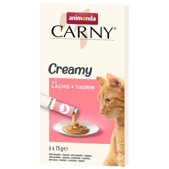 animonda Carny Creamy Katzensnack (6 x 15g), Premium Katzensnack für anspruchsvolle Feinschmecker mit zartem Lachs und wertvollem Taurin