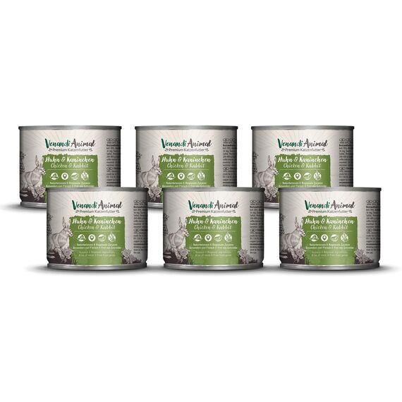 Venandi - Premium Nassfutter für Katzen - Huhn & Kaninchen 6 x 200g (6er Pack), getreidefrei mit extra viel Fleisch