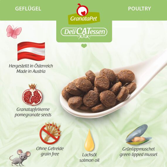 GranataPet DeliCatessen Kitten /Junior Geflügel, Trockenfutter für Katzen, schmackhaftes Katzenfutter, Alleinfuttermittel ohne Getreide & ohne Zuckerzusätze, 9 kg