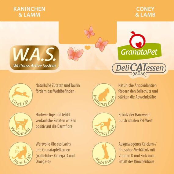 GranataPet DeliCatessen Kaninchen & Lamm Adult, Trockenfutter für Katzen, schmackhaftes Katzenfutter, Alleinfuttermittel ohne Getreide & ohne Zuckerzusätze, 300 g