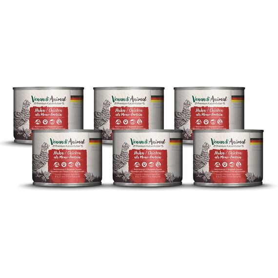Venandi Animal – Premium Katzenfutter – Huhn als Monoprotein, Nassfutter, getreidefrei und naturbelassen, 6er Pack (6 x 200g)