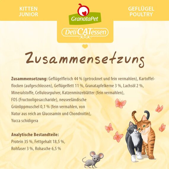 GranataPet DeliCatessen Kitten / Junior Geflügel, Trockenfutter für Katzen, schmackhaftes Katzenfutter, Alleinfuttermittel ohne Getreide & ohne Zuckerzusätze, 1,8 kg