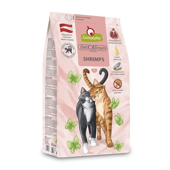 GranataPet DeliCatessen Shrimps Adult, Trockenfutter für Katzen, schmackhaftes Katzenfutter, Alleinfuttermittel ohne Getreide & ohne Zuckerzusätze, 300 g