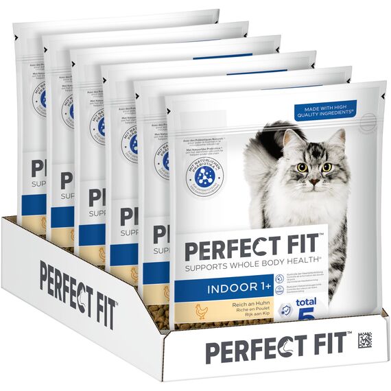 PERFECT FIT Indoor Adult Trockenfutter für erwachsene Katzen ab 1 Jahr - Huhn, 750g (6 Beutel)